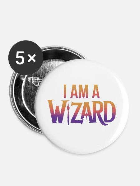 Ich bin ein Zauberer Textdesign - Buttons groß 56 mm (5er Pack) - Weiß