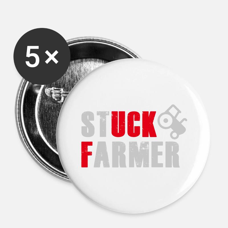 STUCK FARMER GREY RED - Buttons large 2.2''/56 mm (5-pack) - white
