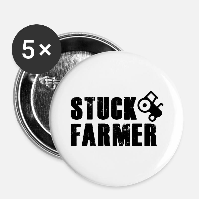 STUCK FARMER BLACK - Buttons large 2.2''/56 mm (5-pack) - white