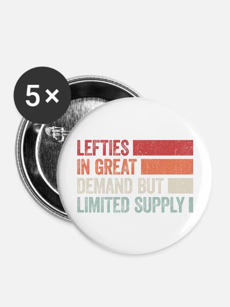Stolz auf Linkshänder - Buttons groß 56 mm (5er Pack) - Weiß