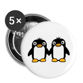 2 Pinguine Pärchen Händchen haltenverliebt Freunde - Buttons groß 56 mm (5er Pack) - Weiß - Vorne