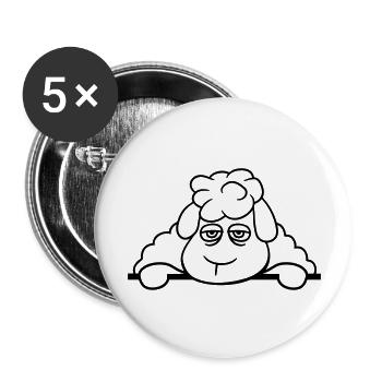 Schaf Müde Gelangweilt Hinter Zaun Mauer Schild - Buttons groß 56 mm (5er Pack) - Weiß - Vorne