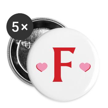 Buchstabe f rote Herzen - Buttons groß 56 mm (5er Pack) - Weiß - Vorne