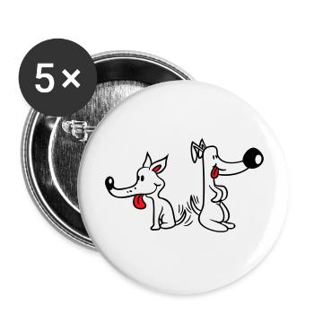 2 Dogs Big Noses Excited Wiggle - Buttons large 2.2''/56 mm (5-pack) - white - Front