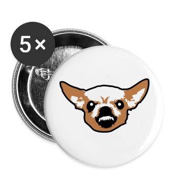 Chihuahua Kleiner Hund Böse Knirschen Nervig Wut - Buttons groß 56 mm (5er Pack) - Weiß - Vorne