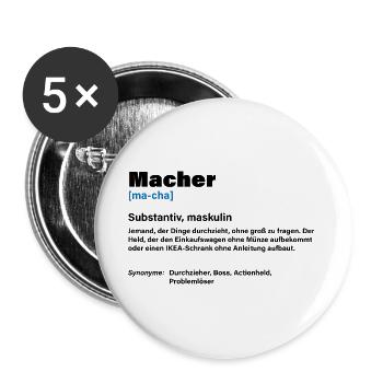Macher – Der Chef unter den Machern - Buttons groß 56 mm (5er Pack) - Weiß - Vorne