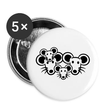 4 Mäuse Familie Zwei Kinder Mama Papa Eltern Süß - Buttons groß 56 mm (5er Pack) - Weiß - Vorne