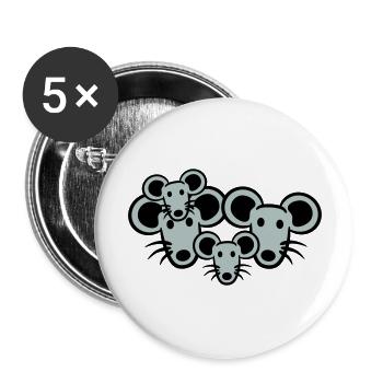 4 Mäuse Familie Zwei Kinder Mama Papa Eltern Süß - Buttons groß 56 mm (5er Pack) - Weiß - Vorne