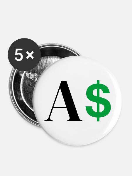 Dollar-Buchstabe - Buttons groß 56 mm (5er Pack) - Weiß
