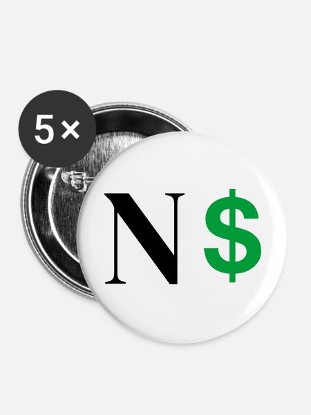 Buchstabe n Dollar - Buttons groß 56 mm (5er Pack) - Weiß