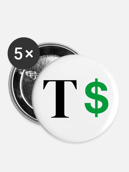 Buchstabe t Dollar - Buttons groß 56 mm (5er Pack) - Weiß