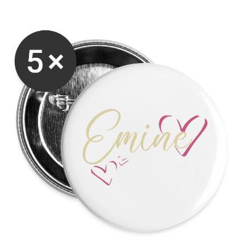 Emine surname First name Calligraphy heart - Buttons large 2.2''/56 mm (5-pack) - white - Front