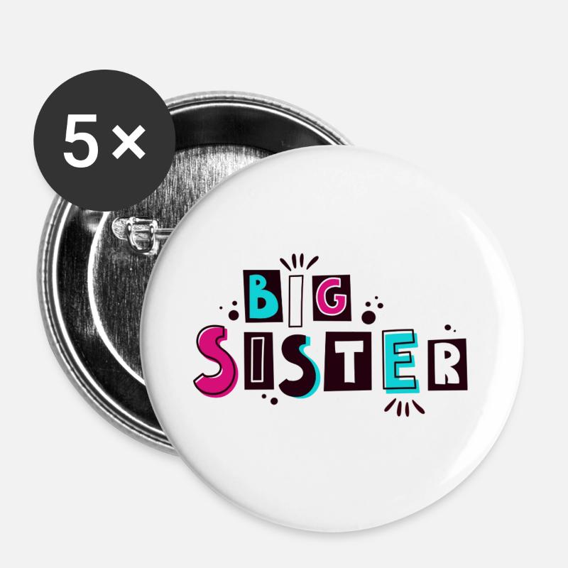 Big Sister - Matching Outfit for Siblings - Buttons large 2.2''/56 mm (5-pack) - white