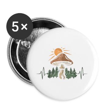 Pilz in Natur mit Herzschlag - Outdoor und Wald - Buttons groß 56 mm (5er Pack) - Weiß - Vorne