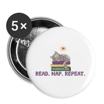 La lecture et les chats. Une vie parfaite - Lot de 5 grands badges (56 mm) - blanc - Devant
