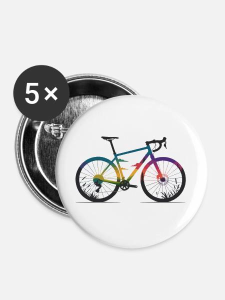 Gravel Bike & Natur Line Art T-Shirt - Buttons groß 56 mm (5er Pack) - Weiß