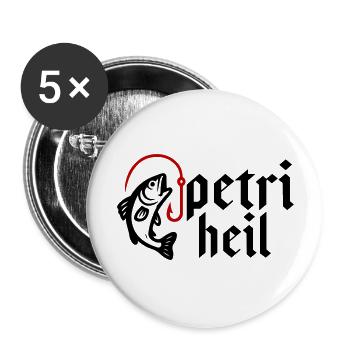 Petri Heil Angeln - Buttons groß 56 mm (5er Pack) - Weiß - Vorne
