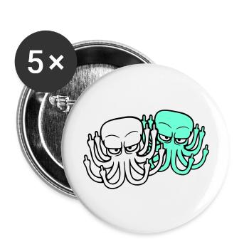 2 Oktopus Mittelfinger Beleidigung Fuck Off Team - Buttons groß 56 mm (5er Pack) - Weiß - Vorne