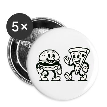 burger pizza comic - Buttons groß 56 mm (5er Pack) - Weiß - Vorne