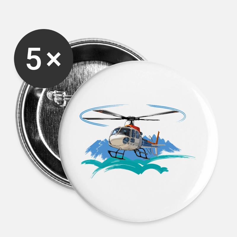 Helicopter approaching the mountains - Buttons large 2.2''/56 mm (5-pack) - white