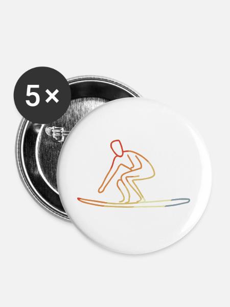 Surfen Retro Look - Buttons groß 56 mm (5er Pack) - Weiß