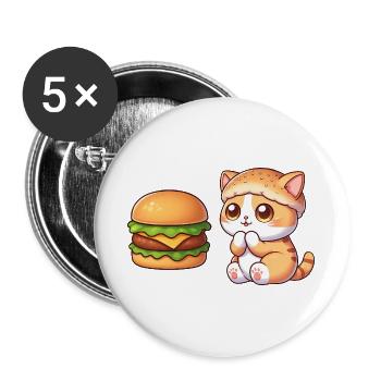 chat mignon dessin animé restauration rapide cheeseburger - Lot de 5 grands badges (56 mm) - blanc - Devant