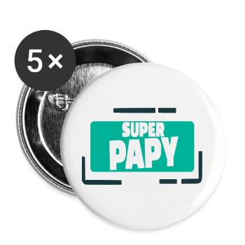 Super Papy Illustration Colorée - Lot de 5 grands badges (56 mm) - blanc - Devant