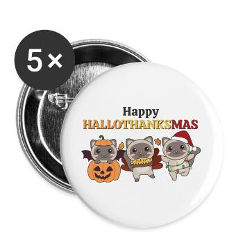 Happy Hallothanksmas Siamese Cat Christmas Cats - Buttons large 2.2''/56 mm (5-pack) - white - Front
