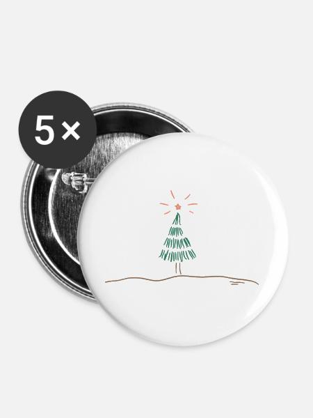 Festliche Weihnachtsbaum Skizze - Buttons groß 56 mm (5er Pack) - Weiß