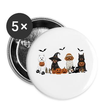 Hunde-Halloween - Buttons groß 56 mm (5er Pack) - Weiß - Vorne