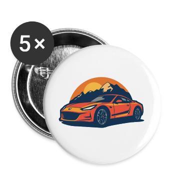 Voiture de sport rapide avec panorama de montagne - Lot de 5 grands badges (56 mm) - blanc - Devant