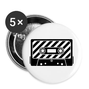Cassette Retro Mixtape – Music Cult Motif - Buttons large 2.2''/56 mm (5-pack) - white - Front