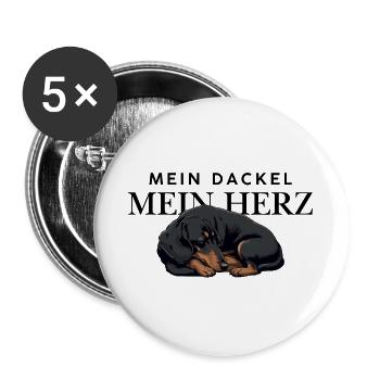 Mein_Dackel_Mein_Herz_schwarzbraun - Buttons groß 56 mm (5er Pack) - Weiß - Vorne