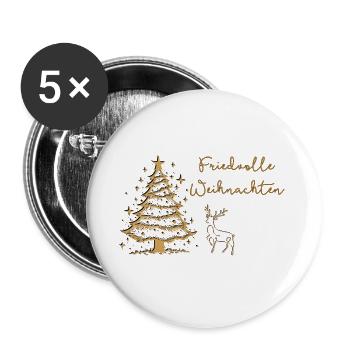 Friedvolle Weihnachten im Wald Hirsch Christbaum - Buttons groß 56 mm (5er Pack) - Weiß - Vorne