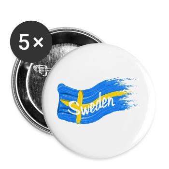 Schwedische Fahne - Buttons groß 56 mm (5er Pack) - Weiß - Vorne