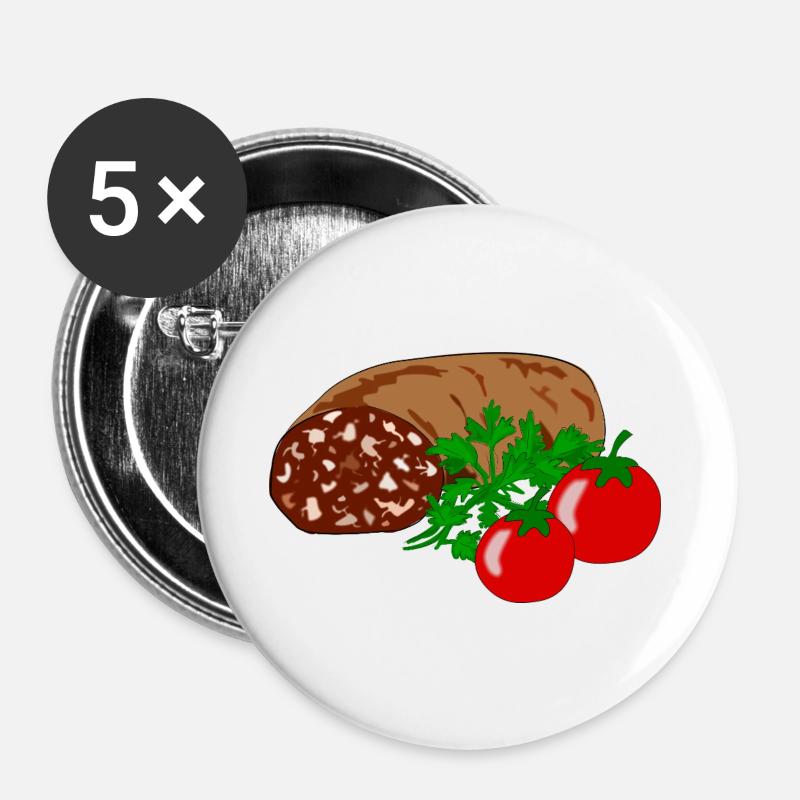 Boudin noir à la tomate - Lot de 5 grands badges (56 mm) - blanc