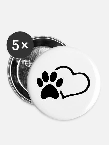Pfote Herz - Buttons groß 56 mm (5er Pack) - Weiß