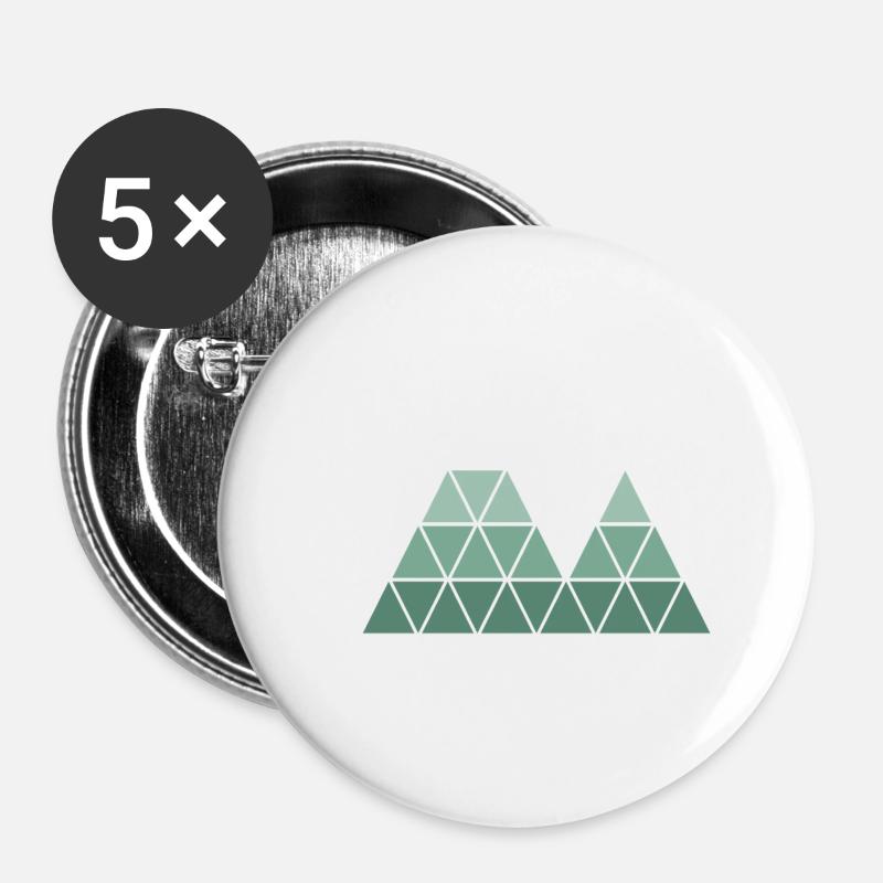 "Hiker" - Geometrisches Berg-Design - Buttons groß 56 mm (5er Pack) - Weiß