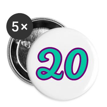 20. 20e ANNIVERSAIRE. ANNIVERSAIRE 20 ANS. 20 ANS. - Lot de 5 grands badges (56 mm) - blanc - Devant