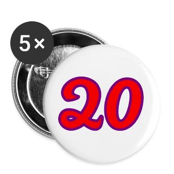 20. 20e ANNIVERSAIRE. ANNIVERSAIRE 20 ANS. 20 ANS. - Lot de 5 grands badges (56 mm) - blanc - Devant