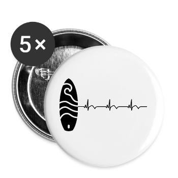 Surfboard Surfboard Surfer ECG Heartbeat - Buttons large 2.2''/56 mm (5-pack) - white - Front