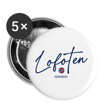 Lofoten - Norway Flag - Norge - Norwegen - Buttons groß 56 mm (5er Pack) - Weiß - Vorne
