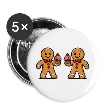 Double Gingerbread Cupcake Duo - Buttons large 2.2''/56 mm (5-pack) - white - Front