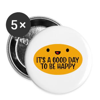 Bonjour sois heureux Motivation positive Dire bonheur - Lot de 5 grands badges (56 mm) - blanc - Devant