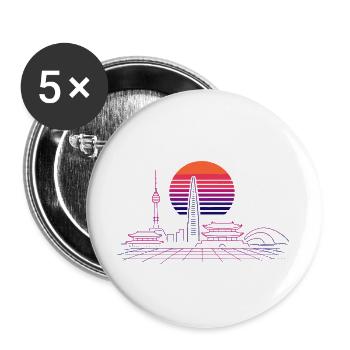 Sunset Skyline Neon Asia Séoul - Lot de 5 grands badges (56 mm) - blanc - Devant