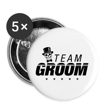 Squelette de l’enterrement de vie de garçon du Marié d’équipe - Lot de 5 grands badges (56 mm) - blanc - Devant
