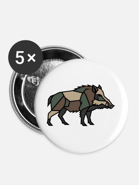 Geometrisches Wildschwein Low Poly - Buttons groß 56 mm (5er Pack) - Weiß