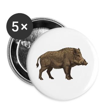 Realistic Wild Boar Brown Hunting - Buttons large 2.2''/56 mm (5-pack) - white - Front