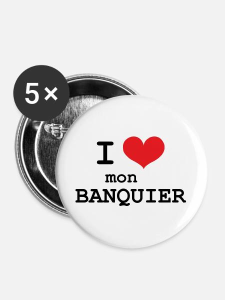 Ich liebe meinen Banker - Buttons groß 56 mm (5er Pack) - Weiß