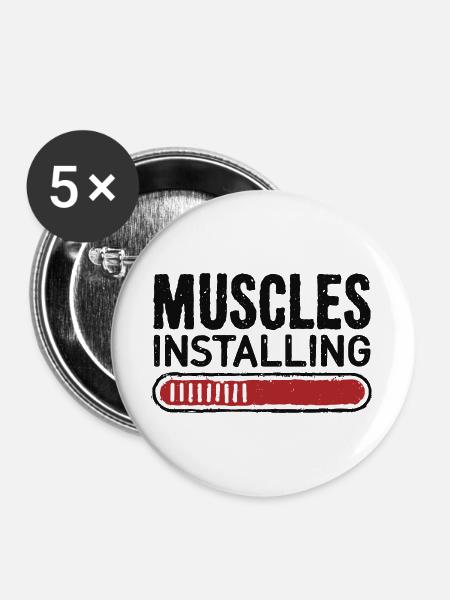 Muskeln installieren - Buttons groß 56 mm (5er Pack) - Weiß